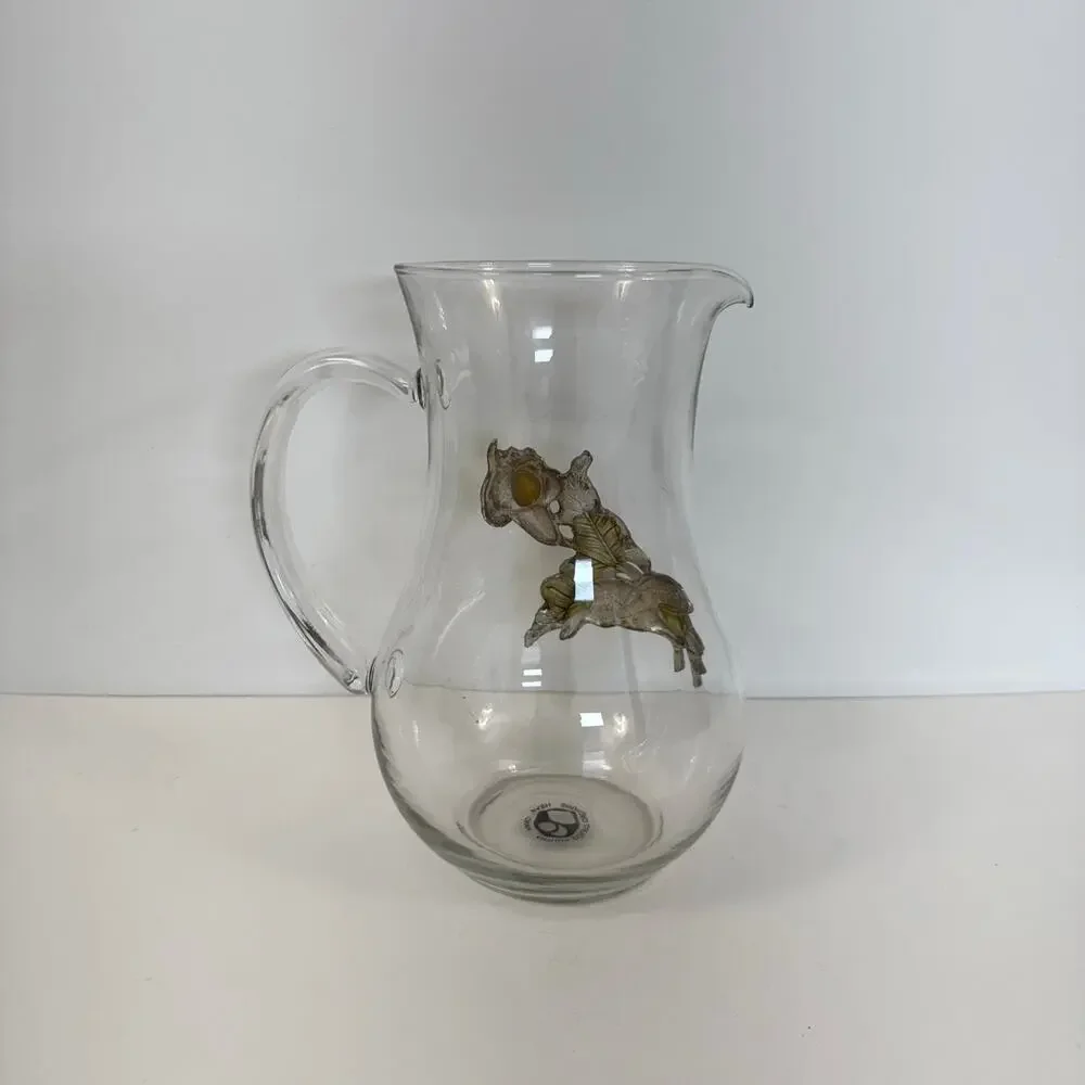 Arthur Court Clear Glass Pitcher with Aluminum Flower Bunny Rabbit Design
